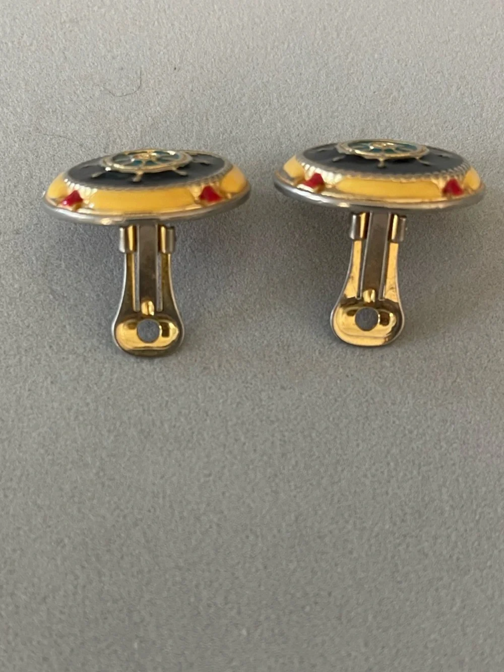 Nautical Wheel Enamel Clip-On Earrings